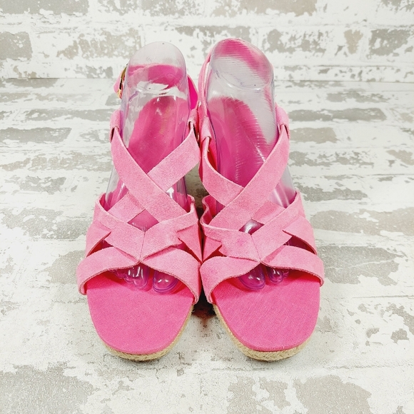 New Cole Haan Crystal Pink Fuschia Wedge Sandals V254 - Picture 3 of 14